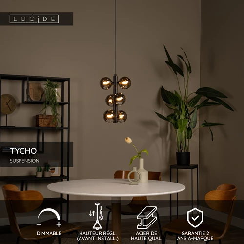 Lucide TYCHO - Suspension - Ø 25,5 cm - 6xG9 - Noir - USP